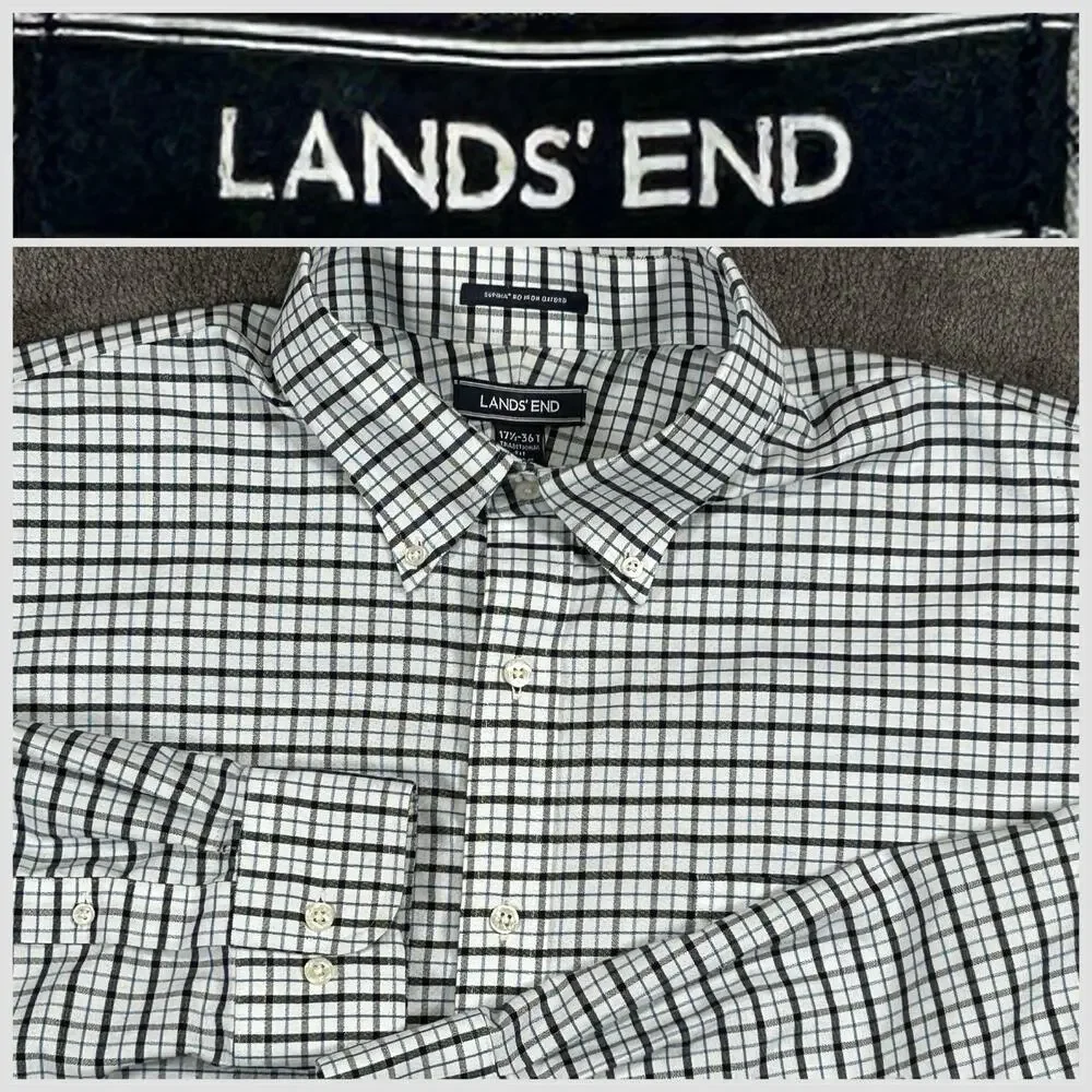 Land's End XL Tall Traditional Fit Crisp Plaid Supima Cotton Button Down Shirt
